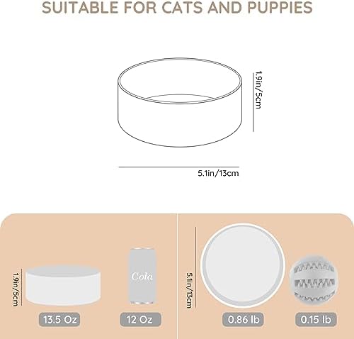 SPUNKYJUNKY 13.5OZ Ceramic Dog and Cat Bowl, Modern Cute Weighted Food Water Bowl for Replacement White (2 Pack) - Image 4