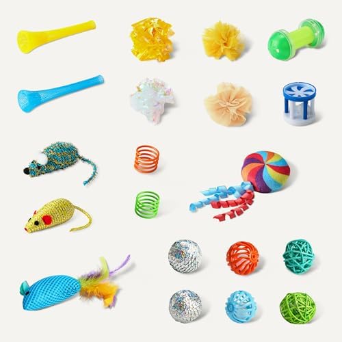Amazon Basics Cat Toy Set, 20 Piece Variety Pack with Teaser, Ball, Feather, Spring - Image 4