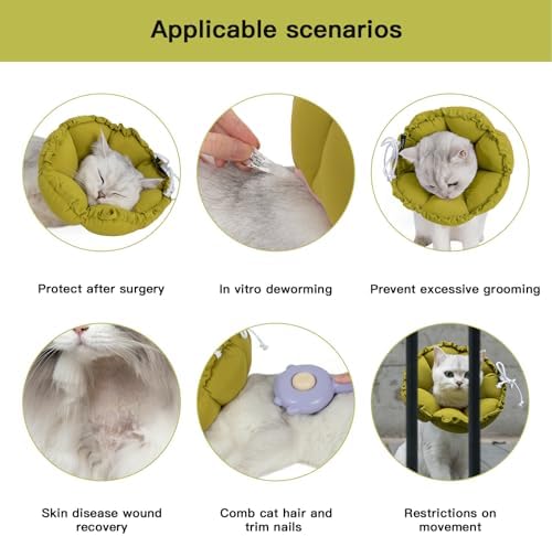 H HIDREAM Soft Cat Cone Collar， Cute Adjustable Cat Recovery Collar，Elizabethan e Collar that can Protect Head and Foot Wounds，Green Flower All-Season Style - Image 5
