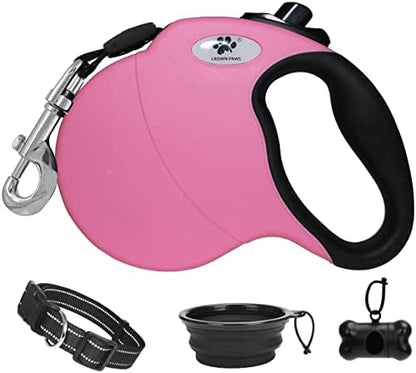 16 ft Retractable Dog Leash for Large Dogs up to 110 lbs,Tangle-Free Nylon Tape,Pink L by CROWN+PAWS
