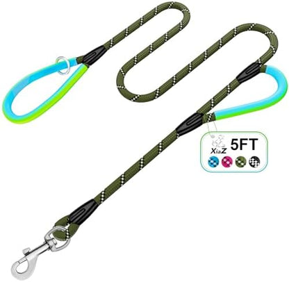 Dog Leash Heavy Duty 4/5/6ft XiaZ 2 Handles Dog Leashes for Medium Large Dogs 1/2 Inch 1000lb Strength Reflective PVC Waterproof-Handles Metal Hook Dual-Handle Rope Leash Nighttime Safety by XiaZPet