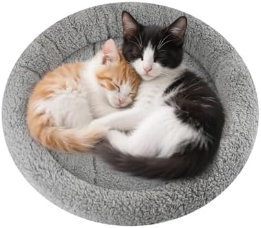 LESYPET Round Cat Bed for Cats Small Dogs, 19'' W×2'' H Cat Donut Beds for Indoor Cats Raised Pillow Pet Mat Non-Slip Bottom Machine Washable, Grey by LESYPET