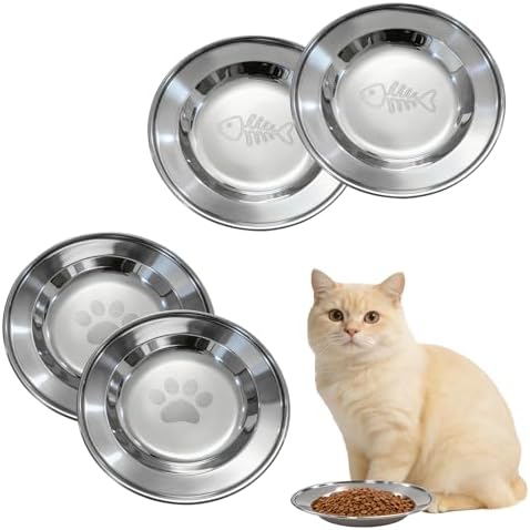 4-Pack Stainless Steel Cat Bowls, 6.3” Shallow Cat Bowl, Whisker-Friendly to Help Reduce Whisker Fatigue, Thickened & Durable Cat Dishes for Cats and Kittens, Dishwasher Safe by Unknown