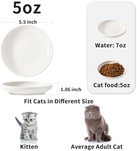 3 PCS Ceramic Cat Bowls, 5.5 in Pet Bowl Cat Dishes for Food and Water, Small Dog Dish(White) - Image 2