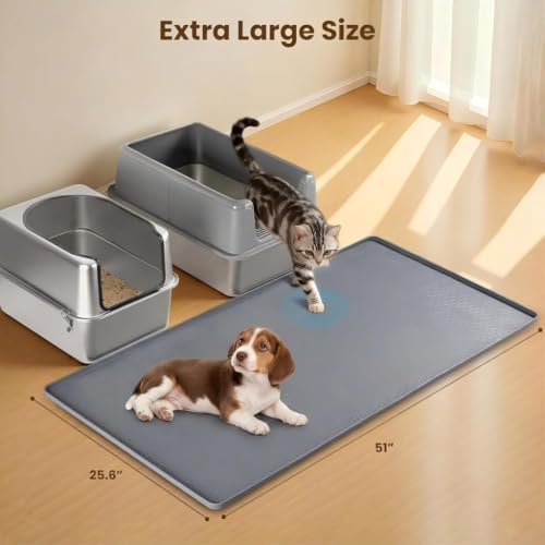 Dog Pee Pad Holder & Cat Litter Mat, XXL 51''×25.6'', Waterproof Floor Silicone Mat for Pets, Easy to Clean, Soft on Paws (Dark Grey) - Image 2