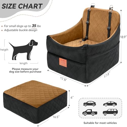 GL GLENSLAVE Dog Car Seat for Small/Medium Dogs, Dog Booster Car Seats with Thick Cushion for Dogs Under 35lbs, Detachable Washable Pet Carseat with Storage Pockets, 2 Safety Belts(Black/Coffee) - Image 3