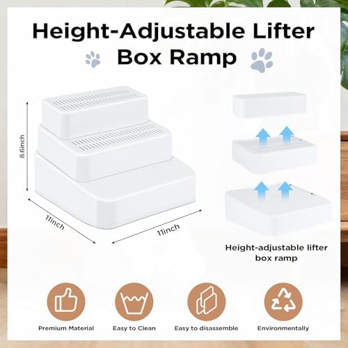 Adjustable 3 Step Litter Box Step, Cat Litter Box Ramp/Catcher White - Image 2