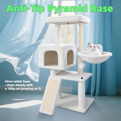 Cat Tree with Cat Condo and Hammock, Cat Tree with Scratching Posts and Scratching Pads, Cat Tower for Indoor Cats, Activity Centre Climbing Tree with Playful Toy Balls, Beige - Image 6