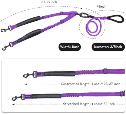 Double Dog Leash No Tangle – Dual Dog Leash for 2 Dogs with Shock Absorbing Bungee, 360° Swivel, Reflective Safety, Heavy Duty for Medium & Large Dogs (Vibrant Purple) - Image 6