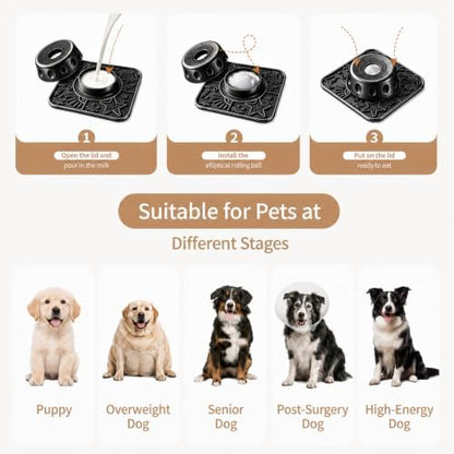 Dog Licking Slow Feeder Bowl with Rolling Ball Anti-Gulping, 2 in 1 Dog Non-Slip Lick Mat, Edible Silicone for Wet Food, Yogurt, Bone Broth, Nutrient Solution Black - Image 5