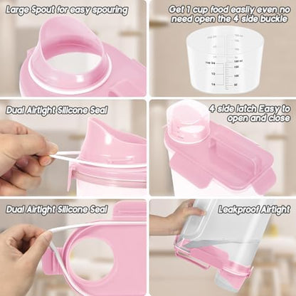 5-7LBS/6Qt Dog Cat Storage Container Portable with Upgraded Large Spout and Cup, Plastic Pet Food Dispenser for Small Animal Kibble, Bird Seed, Oatmeal, Rice, Flour, Brown Sugart-2 pack Smoky Pink - Image 3