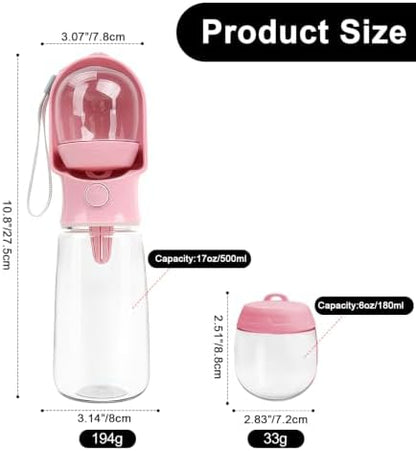 Pink Large Portable Dog Water Bottle(17oz) with Food Container - Image 6