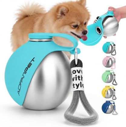 Portable Dog Water Bottle 10oz Stainless Steel Travel Bowl by AOFANPET