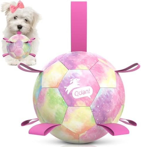 QDAN Dog Balls, Dog Soccer Ball with Straps,Puppy Girl Dog Toys, 6 Inch by QDAN