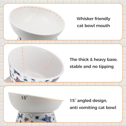 Ceramic Raised Cat Food Bowl, 15° Tilted Elevated Pet Bowl for Whisker & Neck Fatigue Relief, Dishwasher & Microwave Safe, Non-Slip Ergonomic Water Bowl for Cats & Dogs (White) - Image 5