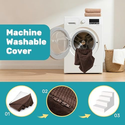 Dog Stairs for Bed, Extra Wide 4-Step Dog Steps for High Bed, High-Density Foam Pet Stairs with Non-Slip Removable Washable Cover for Small Pets, 18" H, Brown - Image 5