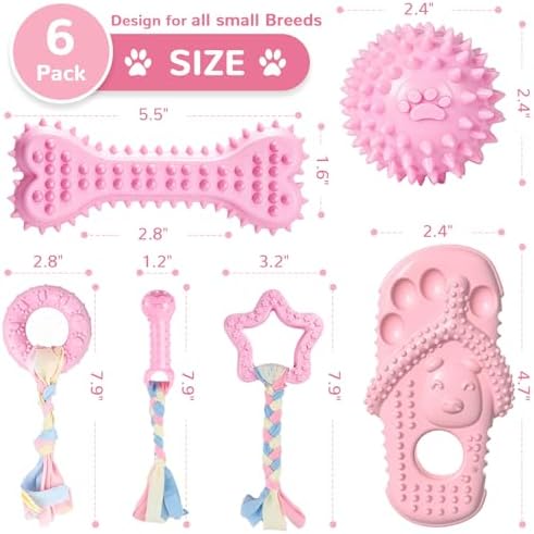 Puppy Chew Toys 6 Pack for Small Dogs, Teething Toys for Puppy Easy Clean Rubber Bone Star Stick Donut Slipper Spiky Ball Set for Small Breed Teething Relief (Dogbed not Included) - Image 4