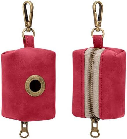 Didog Dog Poop Bag Holder for Leash, Stylish PU Leather, Red - Image 2