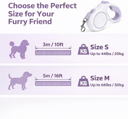 10-16FT,66LBS,Highly Reflective Retractable Dog Leash,M-Purple - Image 3