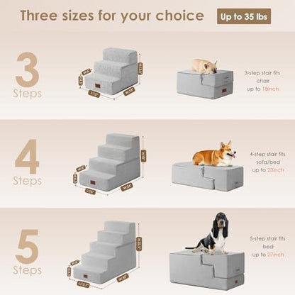 EHEYCIGA Dog Stairs for High Bed 22.5" H, 5-Step Dog Steps, Light Grey - Image 2