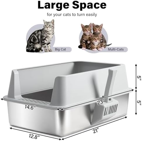 2PACK XL Stainless Steel Litter Box with Lid, Extra Large Cat Litter Boxes - Image 2