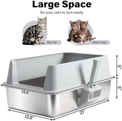 2PACK XL Stainless Steel Litter Box with Lid, Extra Large Cat Litter Boxes - Image 2