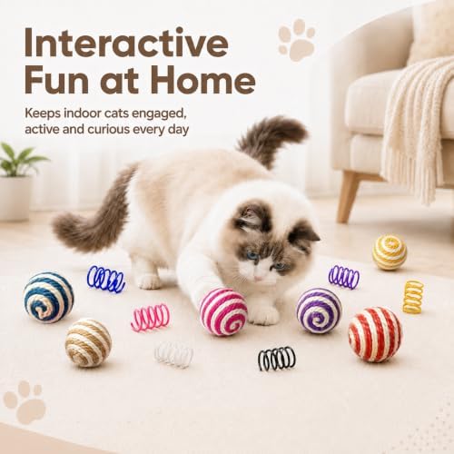 Cat Toys for Indoor Cats, 6 Sisal Balls & 24 Colorful Springs - Image 6