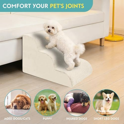 Dog Stairs for Small Dogs, Pet Stairs Steps Ramp for Puppy, Older Cat, Stairs with Whole High Density Foam, Corduroy Fabric, Non-Slip Bottom Dog Steps for Bed and Couch (Beige, 3-Step (H: 15.7IN)) - Image 7