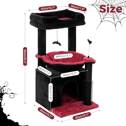 Cat Tree 32” Small Cat Tower with Large Hammock 16”& Self Groomer - Image 6