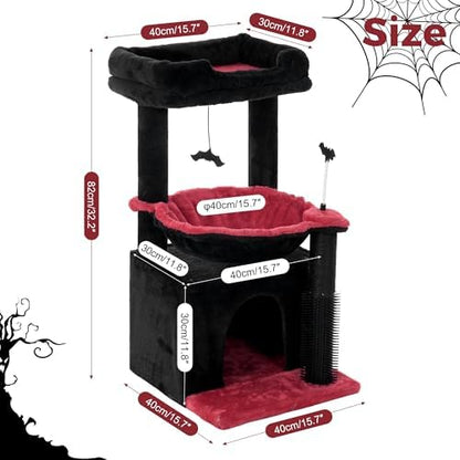 Cat Tree 32” Small Cat Tower with Large Hammock 16”& Self Groomer - Image 6