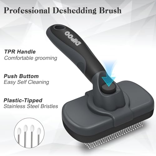 Dipoo Self-Cleaning Deshedding Brush for Dogs & Cats - Skin-Friendly Grooming Tool with Hair Brush for Long and Short Haired Pets, Grey - Image 2