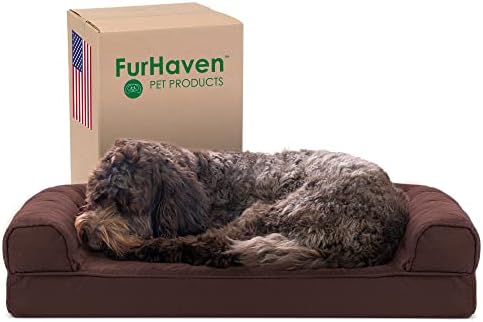 Furhaven Cooling Gel Dog Bed for Medium/Small Dogs w/ Removable Bolsters & Washable Cover, For Dogs Up to 35 lbs - Quilted Sofa - Coffee, Medium by FurHaven