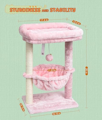 SYANDLVY Small Pink Cat Tree for Indoor Cats, Activity Tower for Kittens - Image 2
