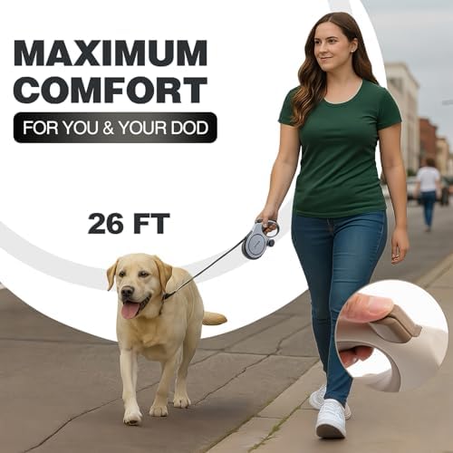 PINA Upgraded Retractable Dog Leash, 26 ft Dog Leash for Small Medium Large Dogs Up to 110lbs, Heavy Duty Reflective Nylon Tape 360° Tangle-Free, with Anti-Slip Handle, One-Handed Brake, Pause, Lock - Image 2