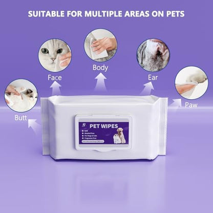 Pet Wipes, Alcohol-Free, Fragrance-Free, Hypoallergenic, for Cleaning and Grooming Dogs and Cats Paws, Face and Hips (80 Wipes) - Image 3