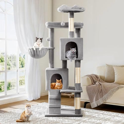 Allewie 64 Inches Multi-Level Cat Tree Tower for Indoor Cats, Grey - Image 2