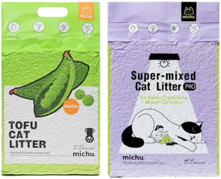 Michu Tofu Cat Litter Natural Clumping Tofu Cat Litter 5.5lb/88oz 5 Scents (Original + Mixed, 2 Pack) by Michupet