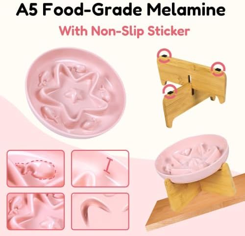 Slow Feeder Cat Bowl with Stand, Melamine Elevated Cat Food Bowl, Whisker Friendly Raised Puzzle Feeder for Cats & Small Dogs, Wet & Dry Food, Dishwasher Safe, Non-Slip (Pink) - Image 5
