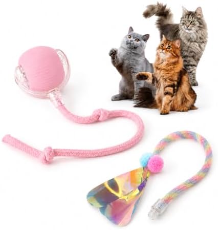 Durable Interactive Cat Toys for Indoor Cats, Smart Automatic Cat Chase Ball Toy, Upgraded Speedy Tail Kitten Toy for Bored Indoor Adult Pets (Pink, 01) by Unknown