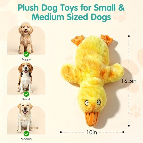 Fuufome No Stuffing Duck Squeaky Dog Toy, Crinkle Plush Chew Toy for Puppy - Image 3