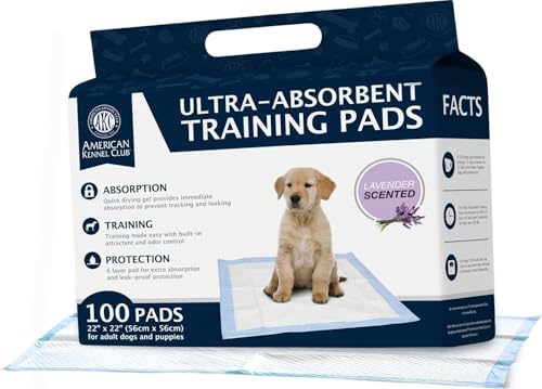 American Kennel Club Scented Puppy Training Pads with Ultra Absorbent Quick Dry Gel – 22 x 22 Pee Pads For Dogs - Lavender Scented - 100 Count by AmericanKennelClub
