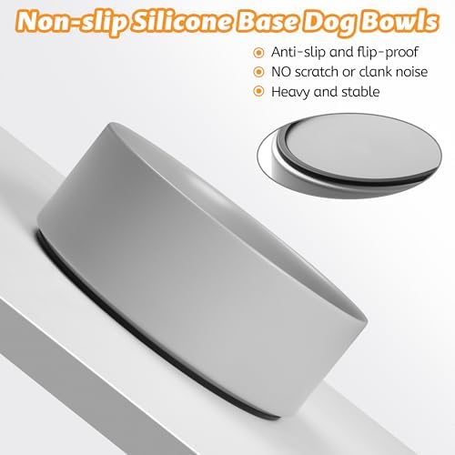 Large Dog Bowls, Non Slip Heavy Ceramic Dog Food and Water Bowl with Silicone Base, 8" Pet Feeding Bowl for Small, Medium, and Big Dogs (Grey, 8 Inches) - Image 3