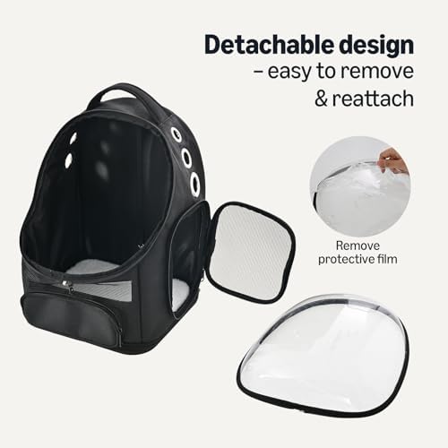 Amazon Basics Pet Carrier Backpack for Small Cats & Dogs, Collapsible Travel Carrier with Bubble Window & Breathable Mesh, Foldable for Travel, Black - Image 6