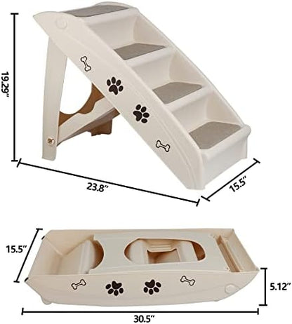 Dog Stairs for High Beds, Foldable Pet Steps Ramp with Non-Slip Bottom for Cats and Small Dogs, for Couch, Car, Portable Waterproof Dog Steps, Beige - Image 5
