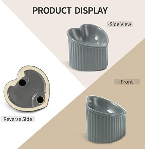 5.5 Inch Grey Ceramic Raised Tilted Cat Food Bowl 1 Pack - Image 2