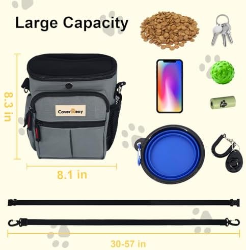 Dog Treat Pouch Open Top for Quick & Spill-Proof Access, Removable Pouch|Poop Bag Dispenser|3 Ways to Wear, Dog Treat Bag - Collapsible Bowl, Training Clicker & Poop Bag for Training & Walking. (Grey) - Image 4