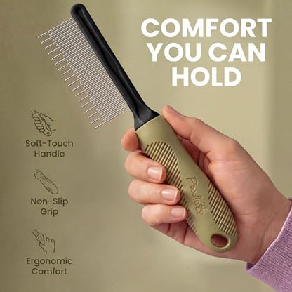 Poodle Grooming Comb - Metal Dematting Comb with Long & Short Stainless Steel Teeth for Removing Matted Hair & Knots, Safe and Gentle for Dogs & Cats (Green) - Image 2