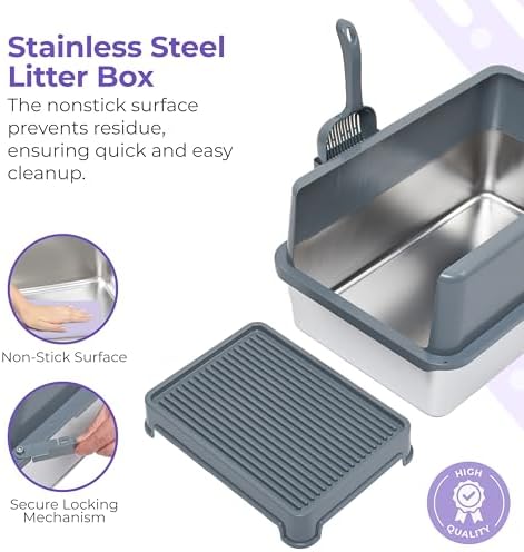 iPrimio Stainless Steel Cat Litter Box, XL Set with Scooper and Litter Mat - Image 6