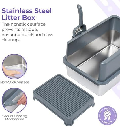 iPrimio Stainless Steel Cat Litter Box, XL Set with Scooper and Litter Mat - Image 6