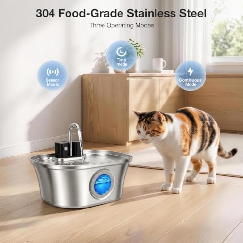 Wireles Cat Water Fountain, 108oz/ 3.2l Automatic Cordless Pet Fountain, Stainless Steel & Rechargeable &Battery Operated Cat Water Fountain, Wireless Pet Fountain with 4200 Mah Battery - Image 5